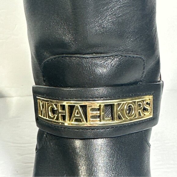 MICHAEL KORS ESSEX ICONIC BLACK GOLD LOGO MOTO BIKER BOOTS Size 7M - Picture 12 of 12